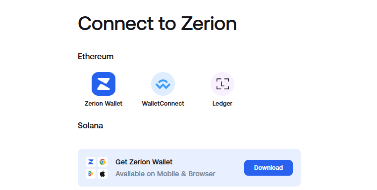 Connect your Wallet to Zerion
