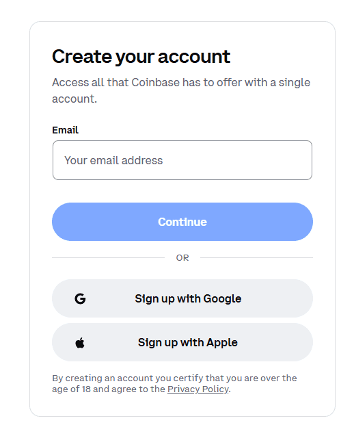 Create your Coinbase Account.