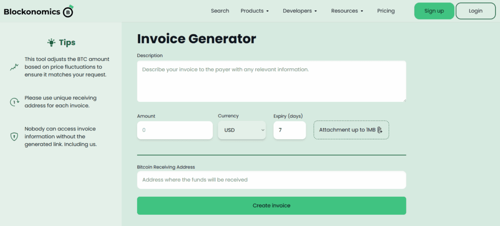 Blockonomics Invoicing
