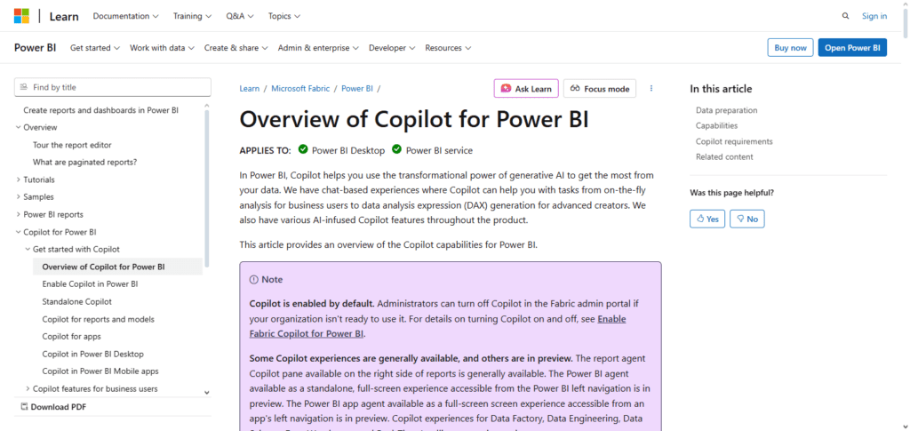 Microsoft Power BI + Copilot AI