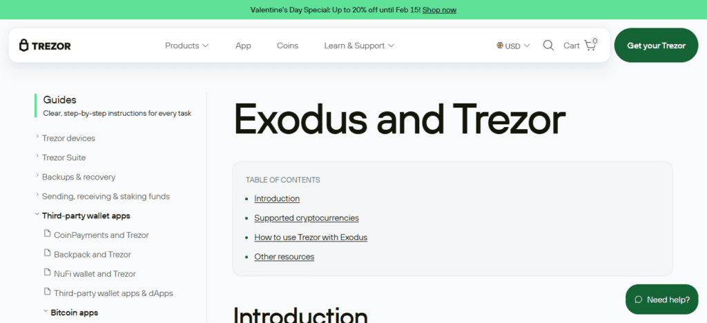 Exodus + Trezor Integration
